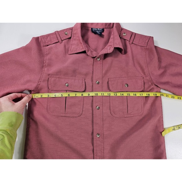 John Blair linen look pilot shirt coral red size small double pocket EUC ^ - Picture 7 of 7